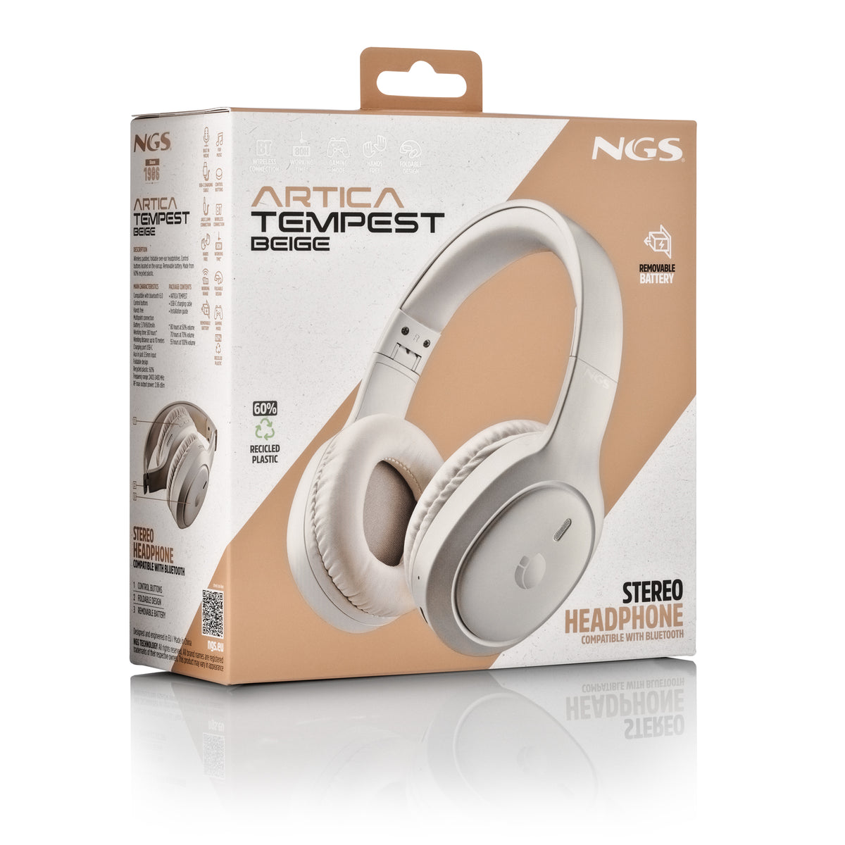 NGS Artica Tempest Beige Casque Avec fil &sans fil Arceau Appels/Musique USB Type-C Bluetooth