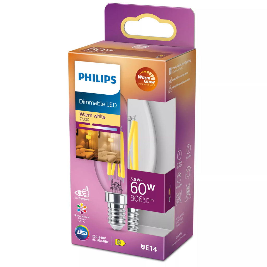 Philips Ampoule flamme transparente à filament 60W B35 E14