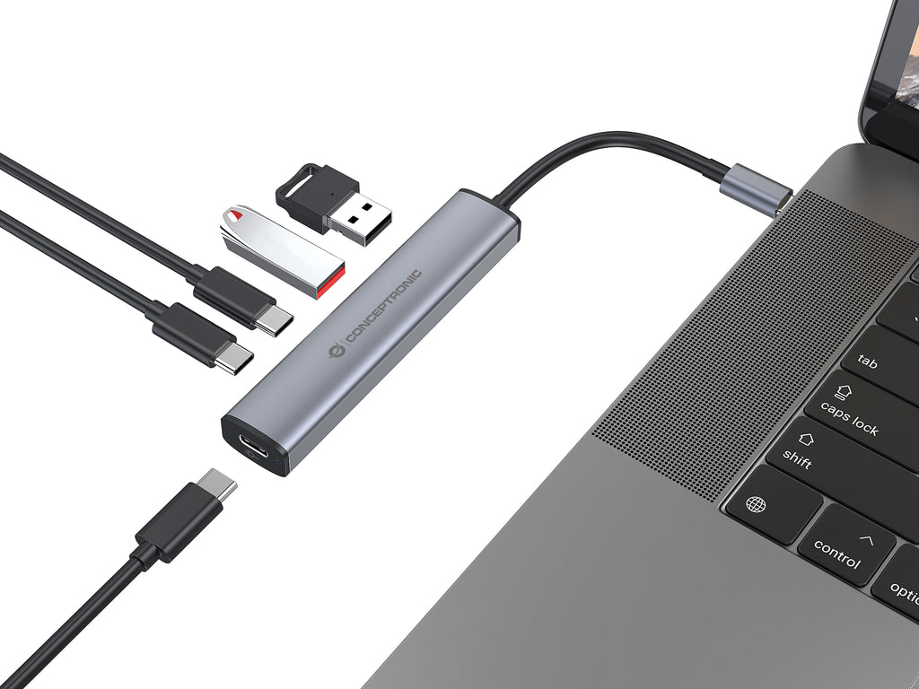 Conceptronic HUBBIES22G Hub USB 3.2 Gen 1 Type-C, 5000 Mbit/s, Gris
