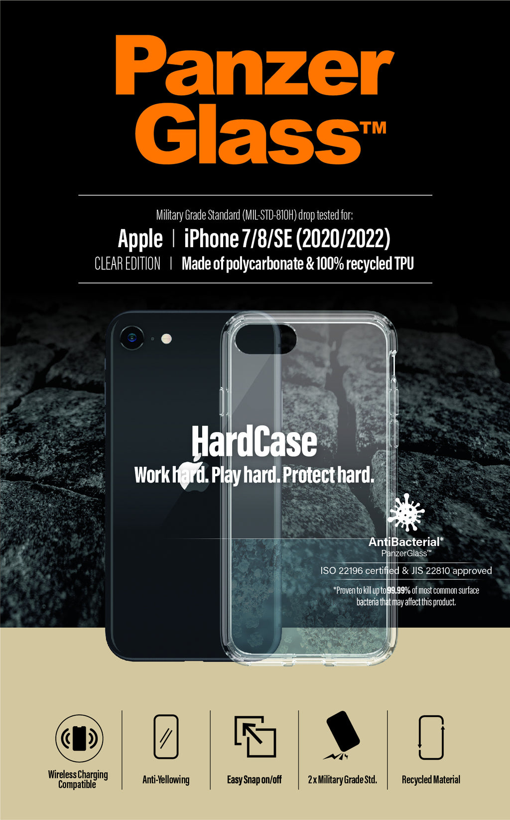 PanzerGlass HardCase pour iPhone SE (2020/2022), iPhone 7 et iPhone 8, Coque de Protection Transparente