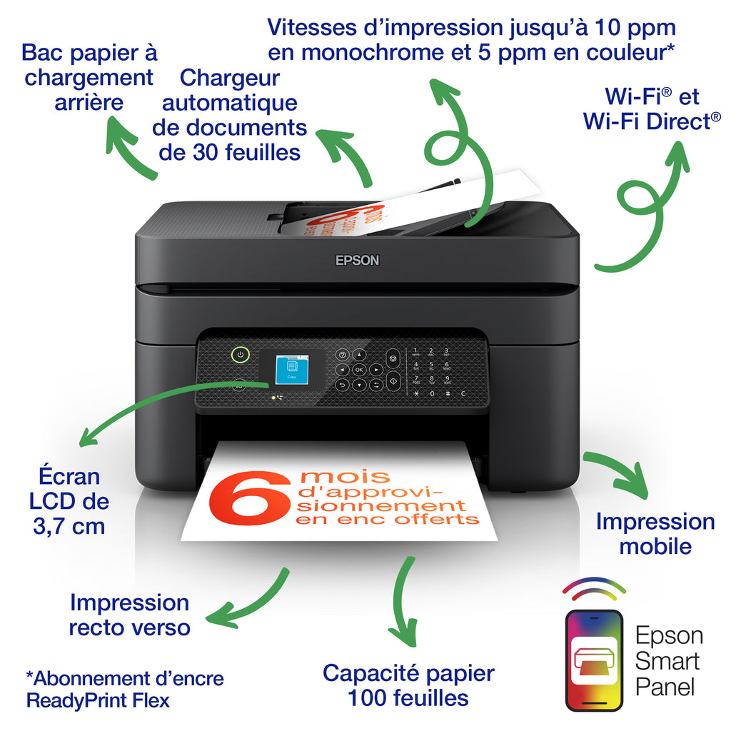 Epson WorkForce WF-2930DWF Imprimante Jet d'encre A4, 5760 x 1440 DPI, 33 ppm, Wifi