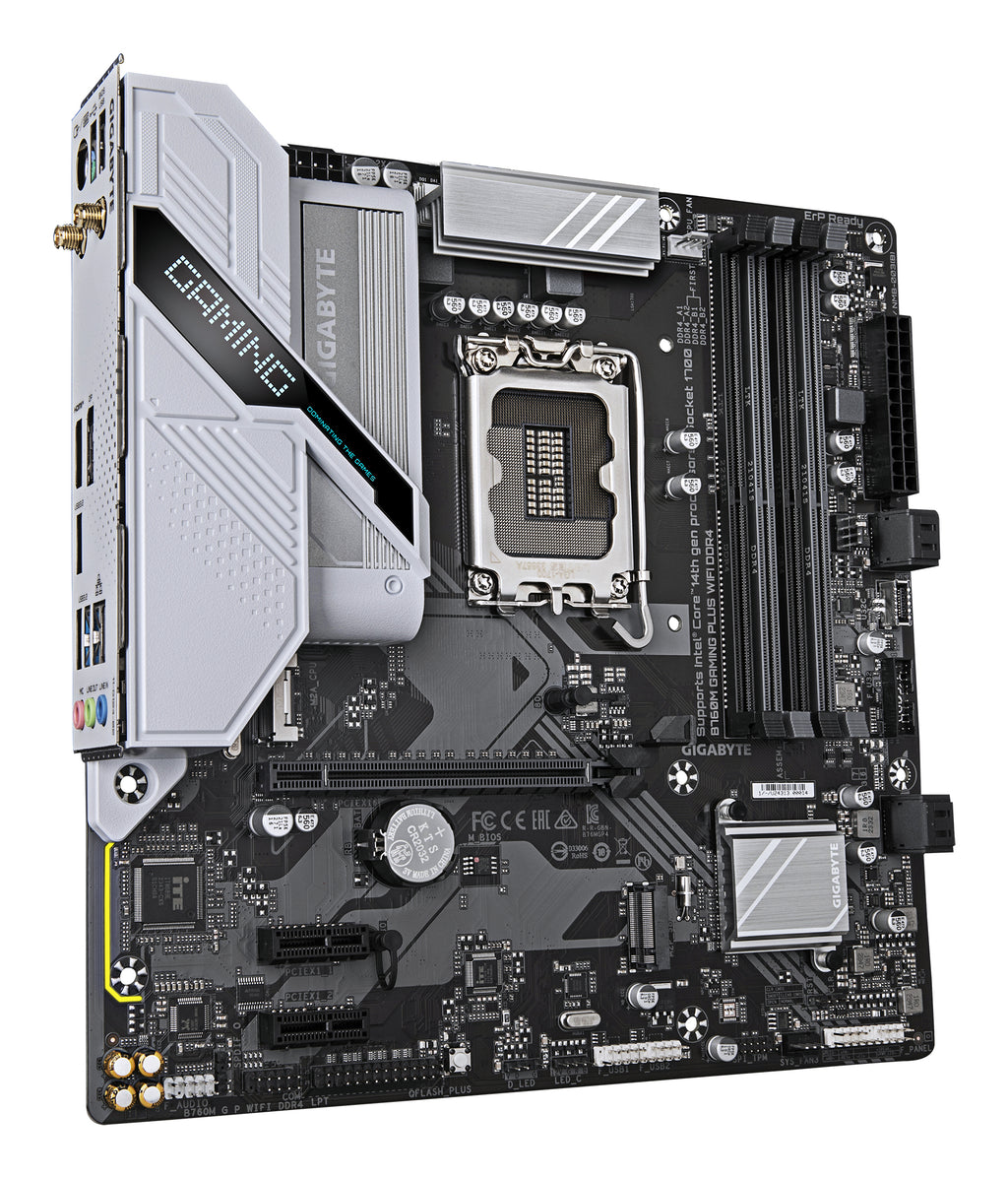 GIGABYTE B760M GAMING PLUS WIFI DDR4 Carte mère - Compatible avec les processeurs Intel Core de 14e génération, VRM 4+1+1 phases, jusqu'à 5333 MHz DDR4 (OC), 2xPCIe 4.0 M.2, Wi-Fi 6, LAN 1 GbE, USB 3.2 Gen 1