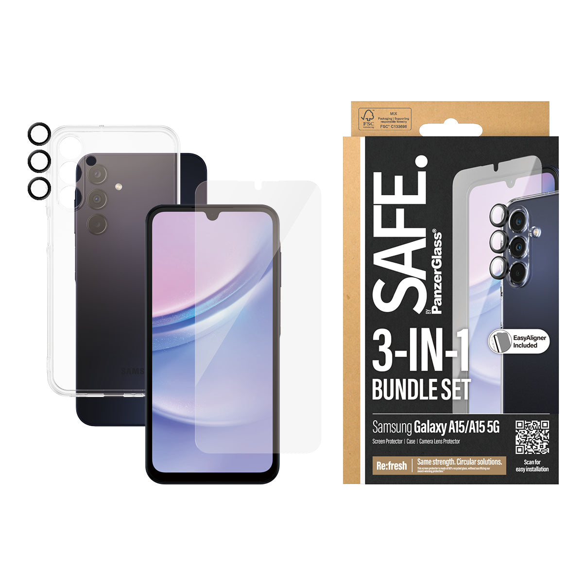 PanzerGlass PanzerGlass SAFE. by ® 3-in-1 Protection Bundle Samsung Galaxy A15 | A15 5G Protection d'écran transparent 1 pièce(s)