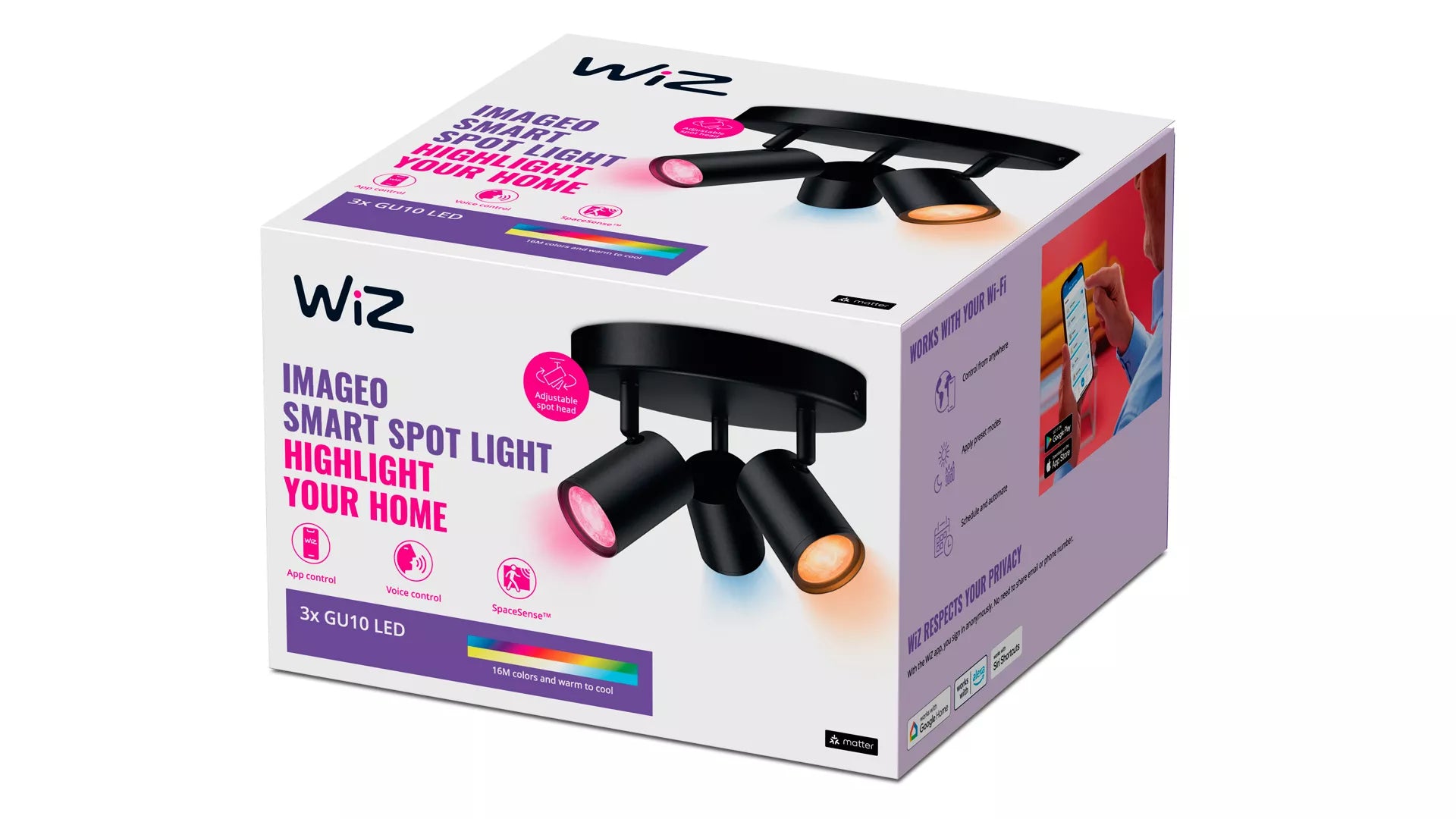 WiZ 3 spots orientables IMAGEO Plaque ronde