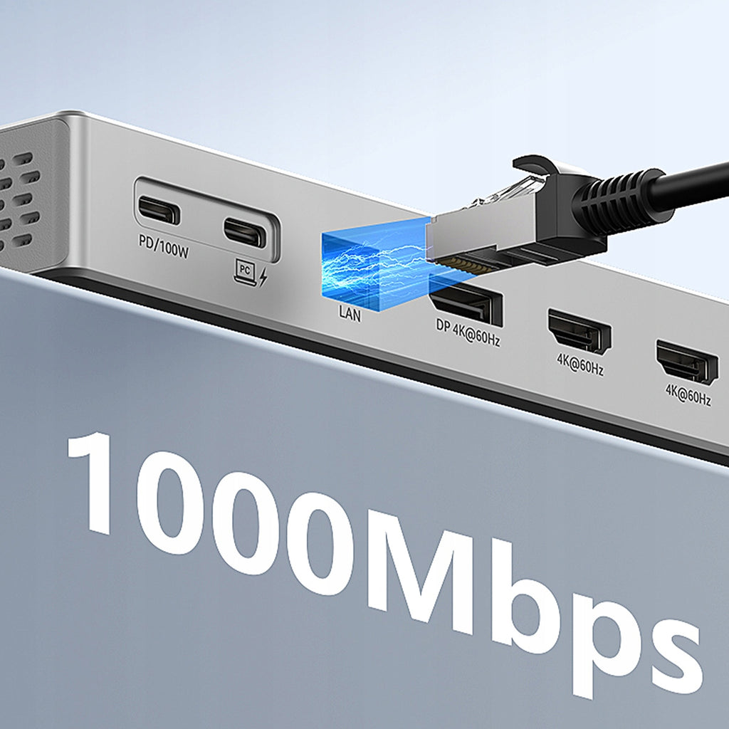 Station d'accueil USB-C 16-en-1 avec 2 ports HDMI 4K 60 Hz, DisplayPort 1.4, USB et prise SD  Zenwire  BS-HD1601