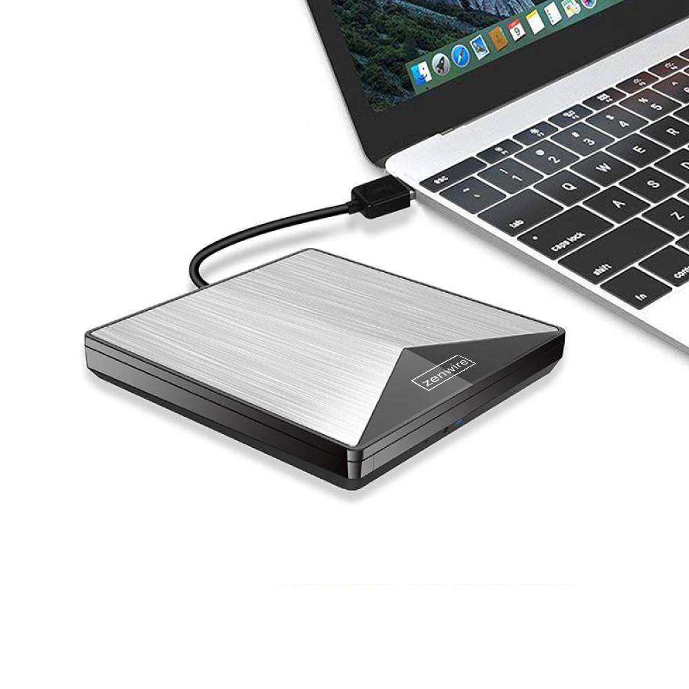 Lecteur externe portable DVD/CD-RW 2-en-1 avec ports USB 3.0 et USB-C 3.1 pour ordinateur portable et PC - Graveur en aluminium Zenwire SY881