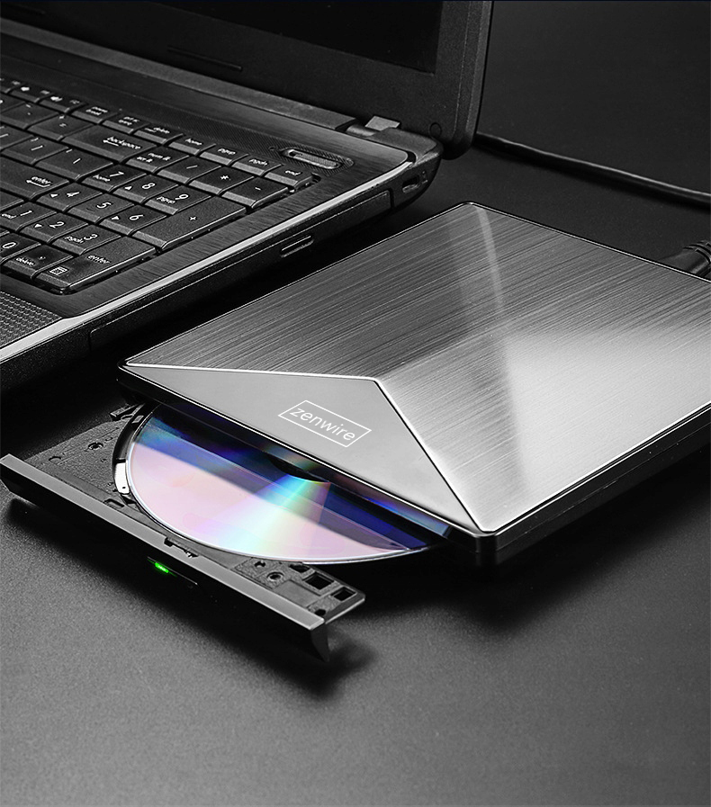 Lecteur externe portable DVD/CD-RW 2-en-1 avec ports USB 3.0 et USB-C 3.1 pour ordinateur portable et PC - Graveur en aluminium Zenwire SY881