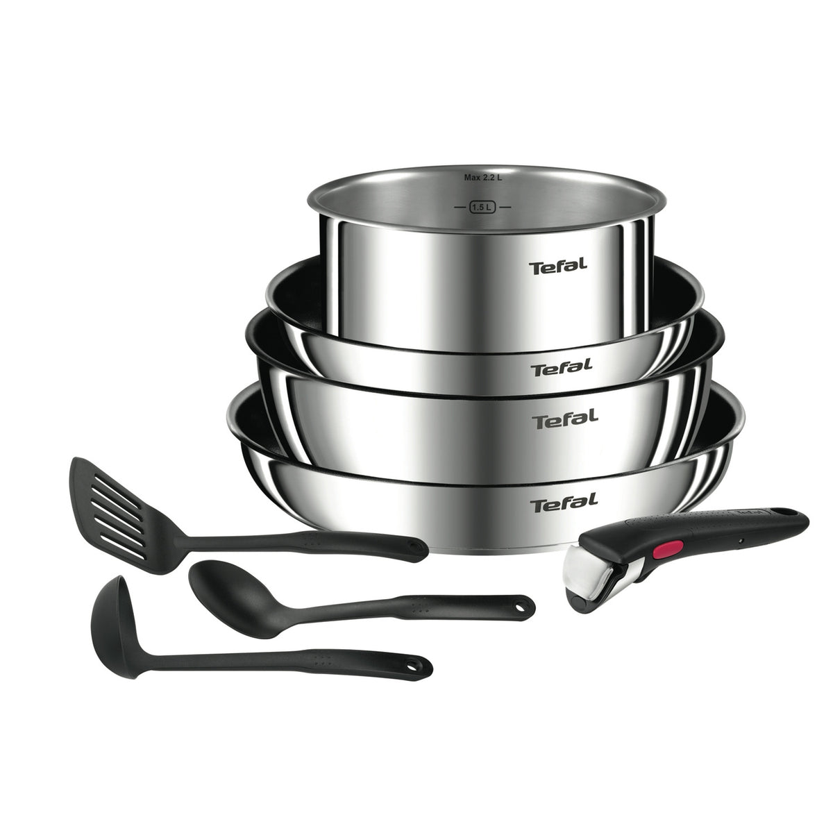 Tefal Batterie de cuisine 8 Pièces Empilables Aluminium Revêtement Anti-adhésif Tous Feux Dont Induction Poignée Amovible Ingenio Emotion