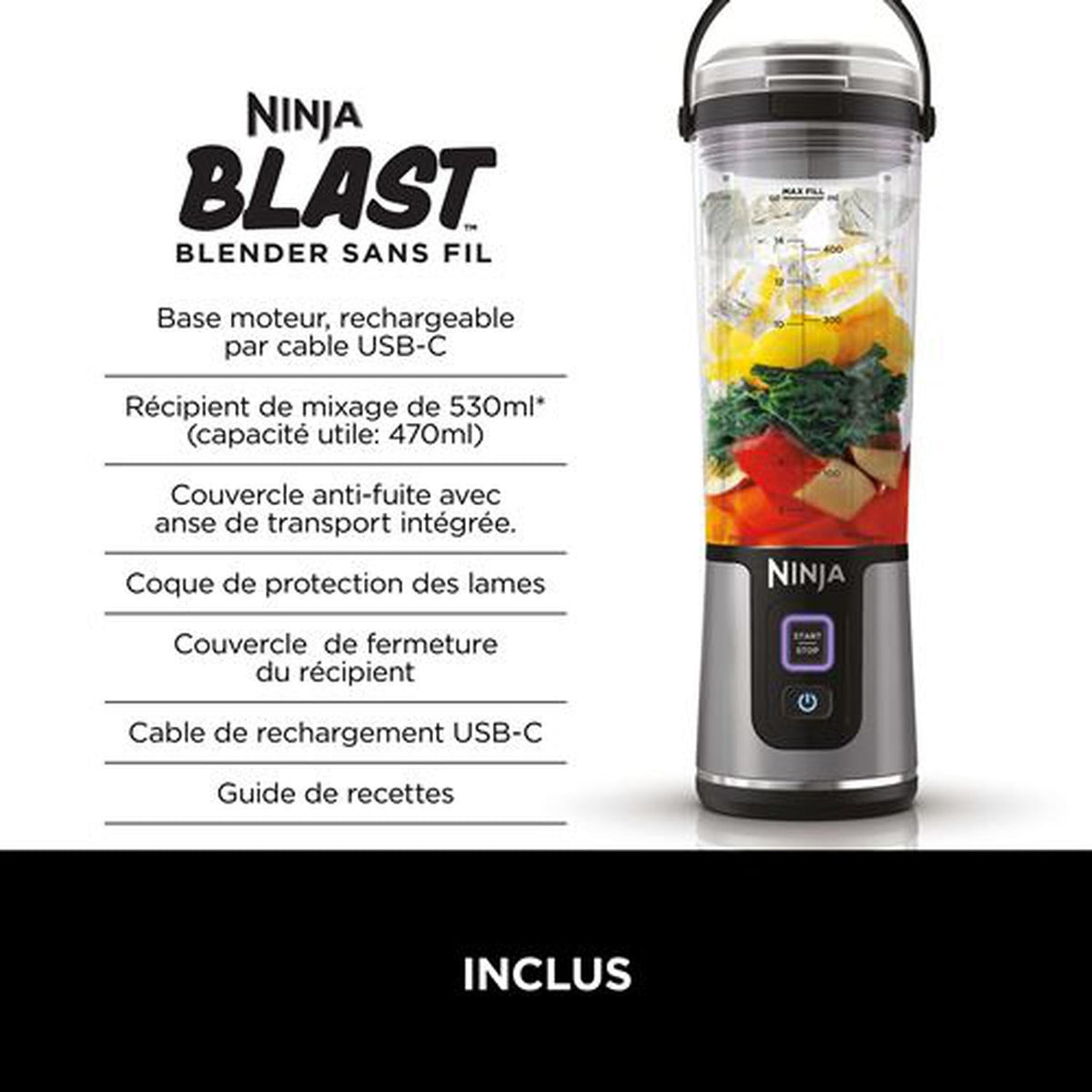 Ninja Blender sans fil 0,53L BC151EUBK
