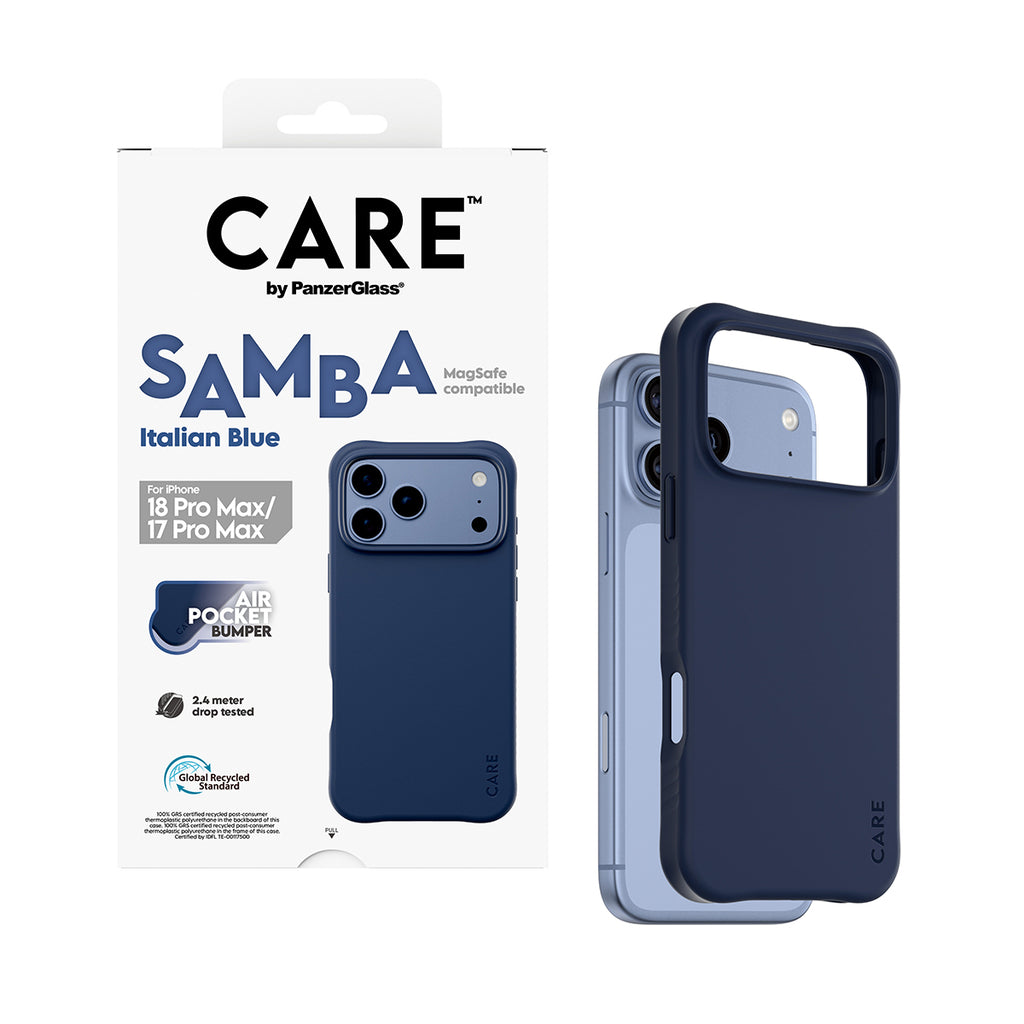 PanzerGlass CARE™ by ® Samba Case Italian Blue w. MagSafe iPhone 2026 Pro Max | 17 Pro Max coque de protection pour télé