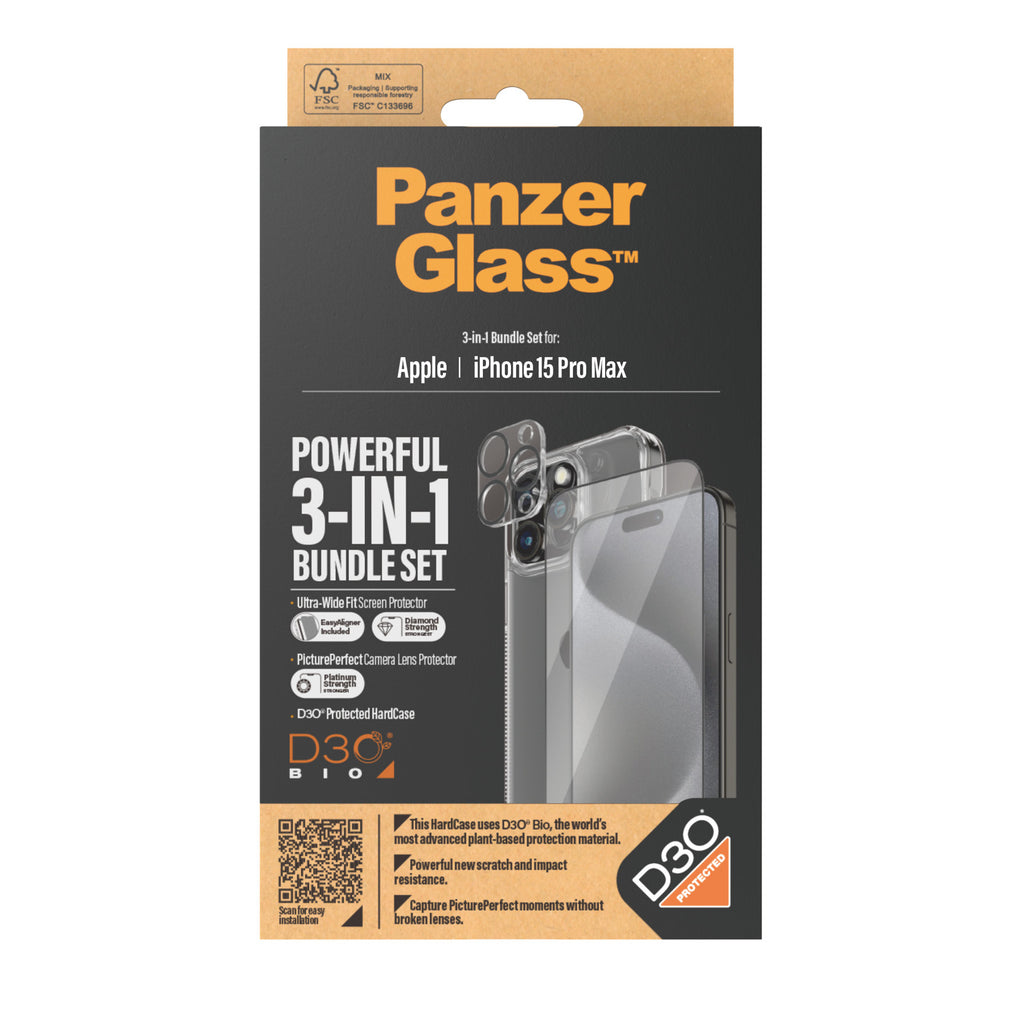 PanzerGlass ® 3-in-1 Bundle iPhone 15 Pro Max Protection d'écran transparent Apple 1 pièce(s)