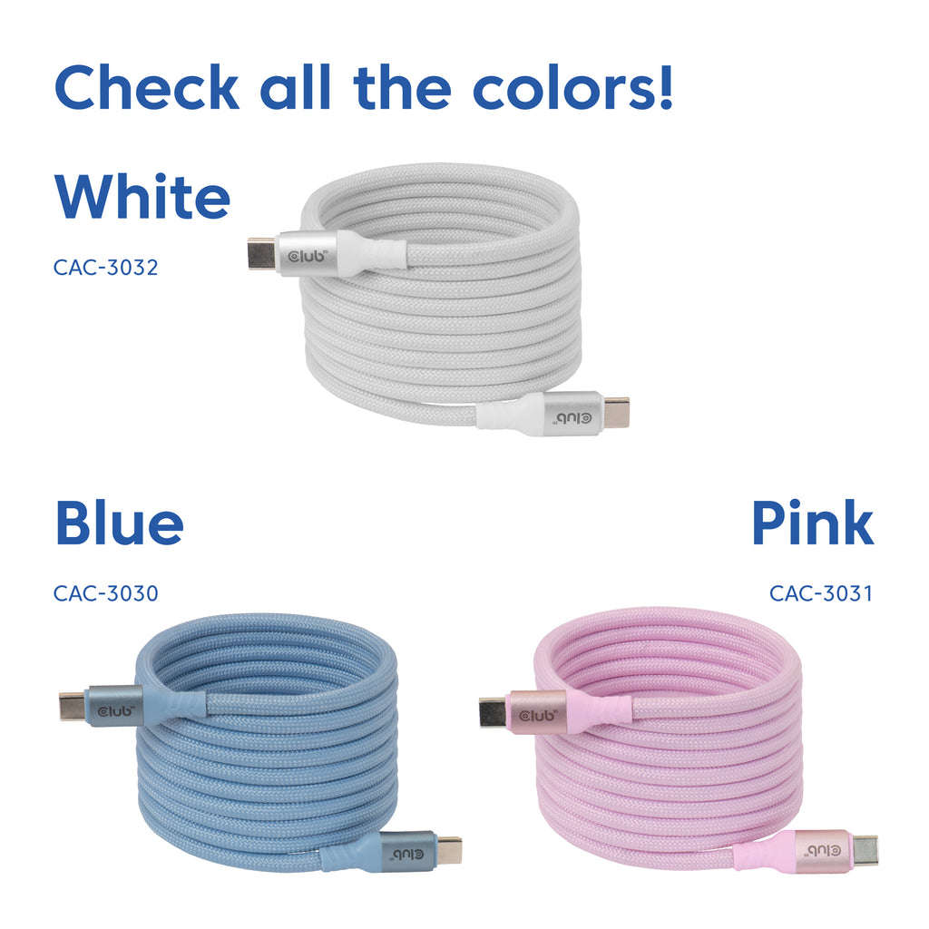 CLUB3D CLUB 3D USB-C Magnetic-Coil Cable White câble USB 2 m USB C 0,48 Gbit/s 240 W Blanc
