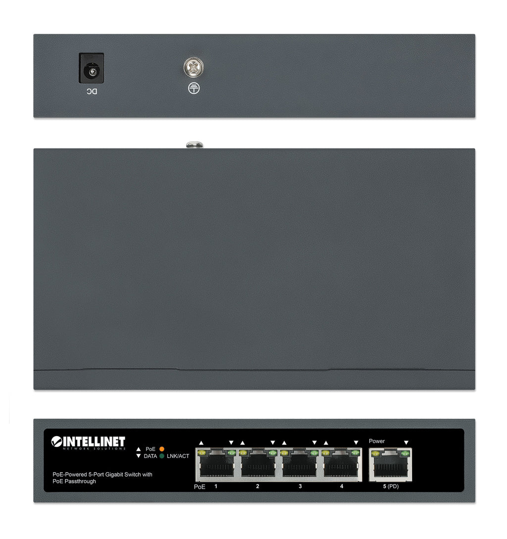 Intellinet Commutateur Réseau Gigabit 5 Ports PoE Passthrough, 1 Port PD PoE++ 95W, 4 Ports PSE, Budget 65W