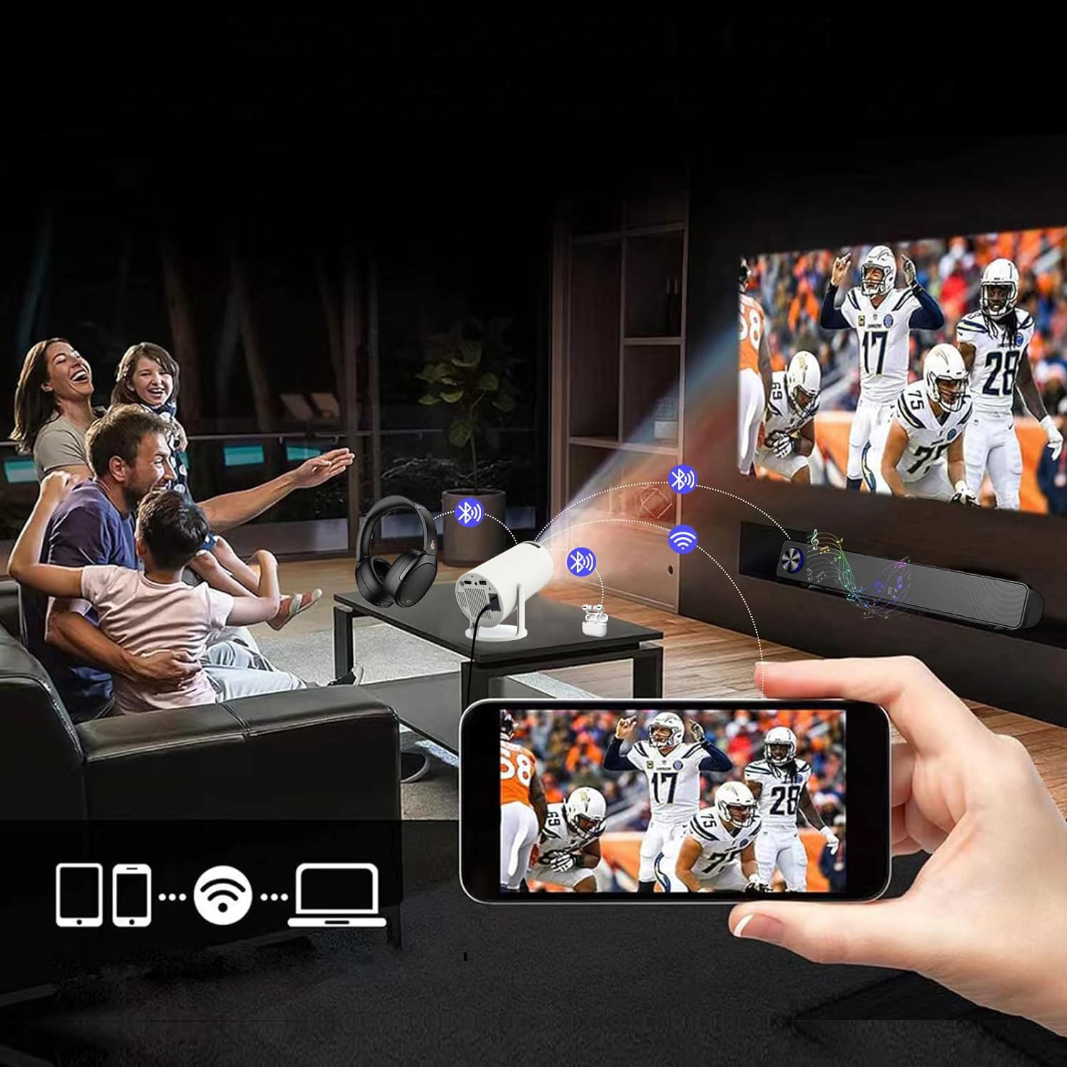 Mini-projecteur portable Android 13 avec Wi-Fi, projection rotative, Full HD 4K, Bluetooth, correction automatique de la distorsion 4D, Zenwire R1 360