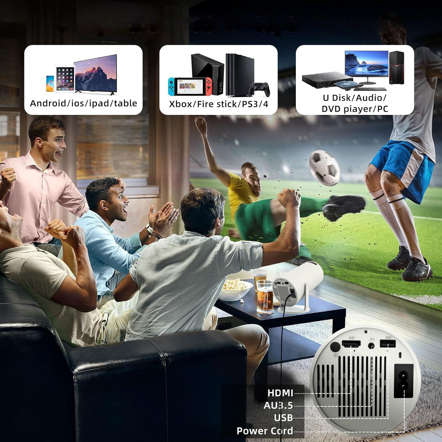 Mini-projecteur portable Android 13 avec Wi-Fi, projection rotative, Full HD 4K, Bluetooth, correction automatique de la distorsion 4D, Zenwire R1 360