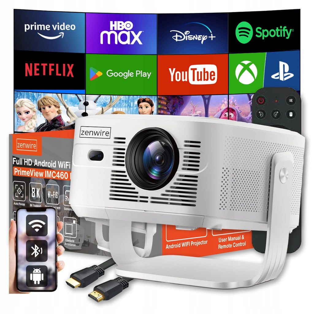 Mini-projecteur portable Android 14 avec Wi-Fi, Full HD, 4K et 8K pour téléphone Zenwire PrimeView IMC460 Pro