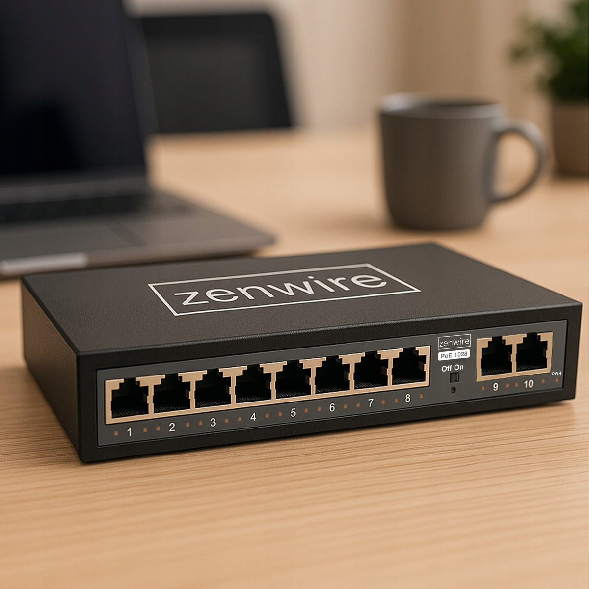 Commutateur répartiteur 10 ports (8 POE) avec 2 ports LAN Ethernet RJ45 pour caméras IP Zenwire 1028