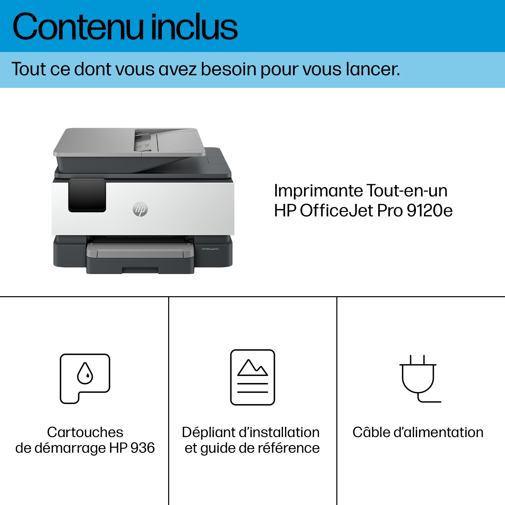 HP OfficeJet Pro 9120e Sans fil All-in-One Couleur Imprimante, Instant Ink; Impression recto-verso