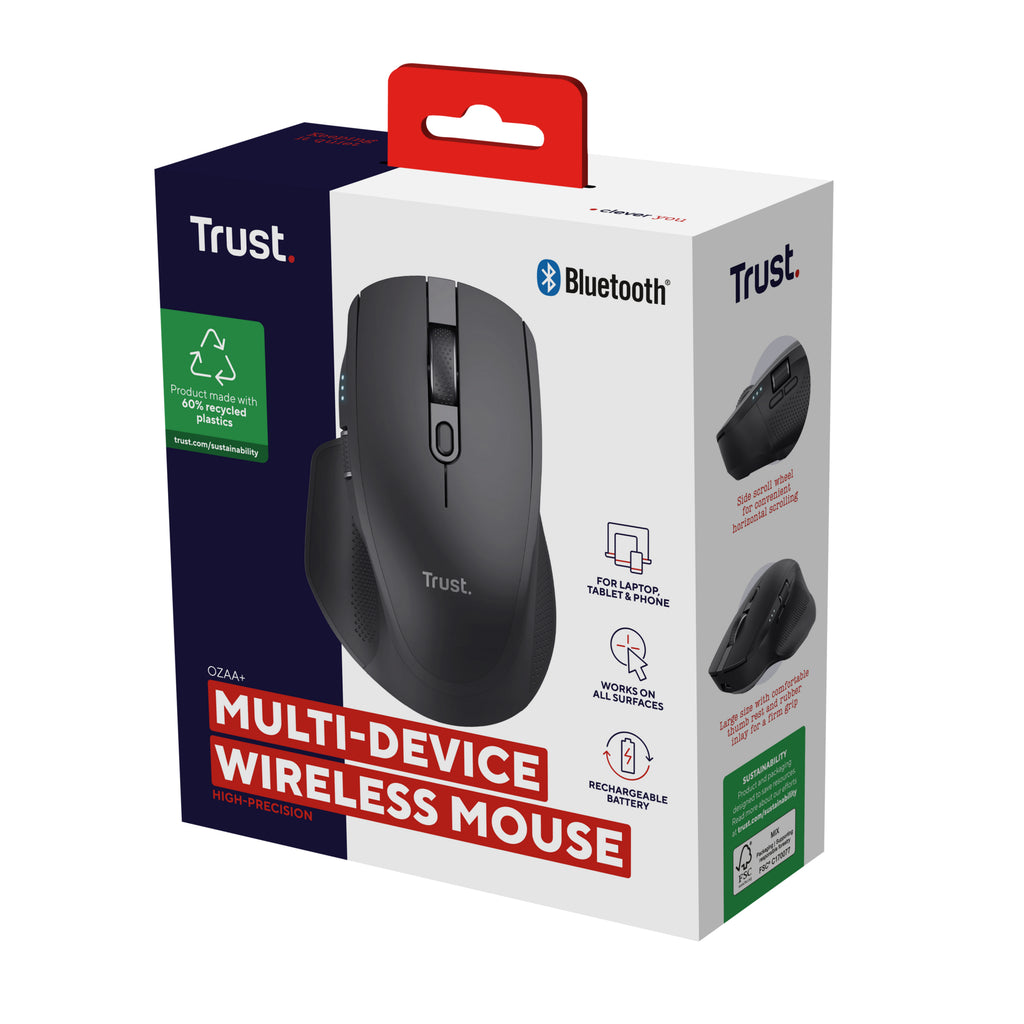 Trust Ozaa+ Souris de Bureau sans fil RF et Bluetooth, Optique 3200 DPI, pour Droitier