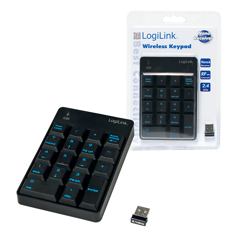 LogiLink ID0120 Clavier Numérique Sans Fil RF pour Ordinateur Portable, Noir