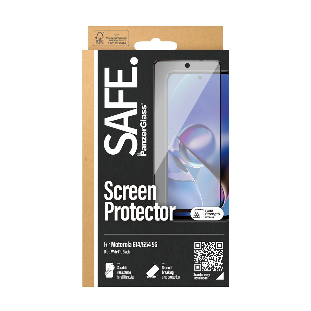 PanzerGlass SAFE. Screen Protector pour Motorola G14 4G et G54 5G, Ultra-Wide Fit, Transparent