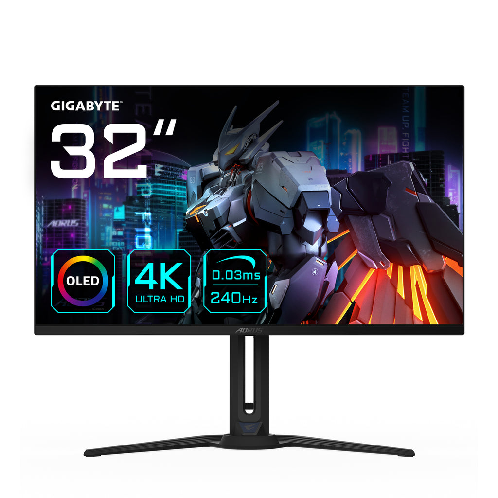 GIGABYTE AORUS Écran de jeu FO32U2 OLED de 32” - 3840 x 2160 (UHD), 240Hz, 0,03ms, KVM, 250 cd/m², FreeSync Premium Pro, DisplayHDR True Black 400, HDMI 2.1