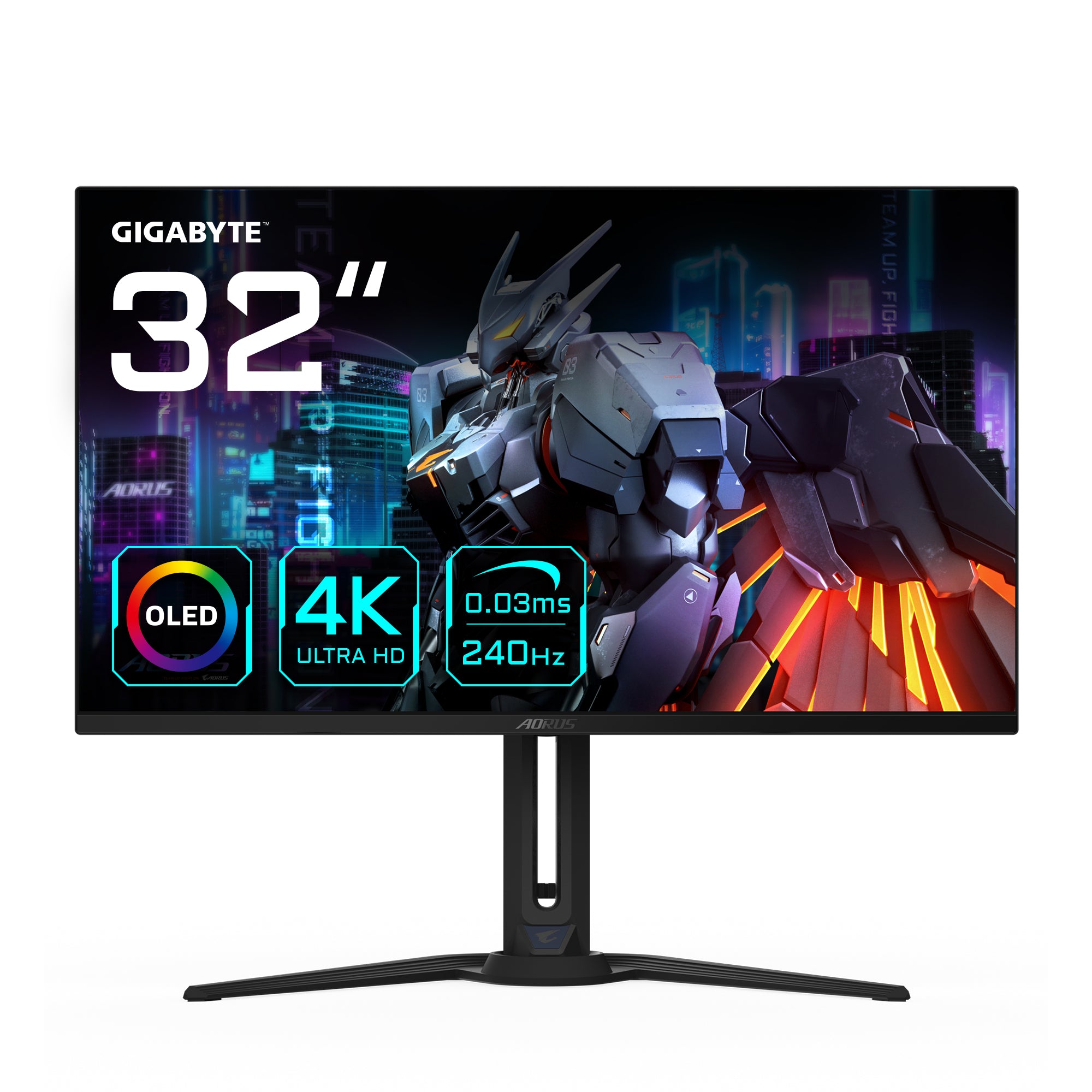 GIGABYTE AORUS Écran de jeu FO32U2 OLED de 32” - 3840 x 2160 (UHD), 240Hz, 0,03ms, KVM, 250 cd/m², FreeSync Premium Pro, DisplayHDR True Black 400, HDMI 2.1