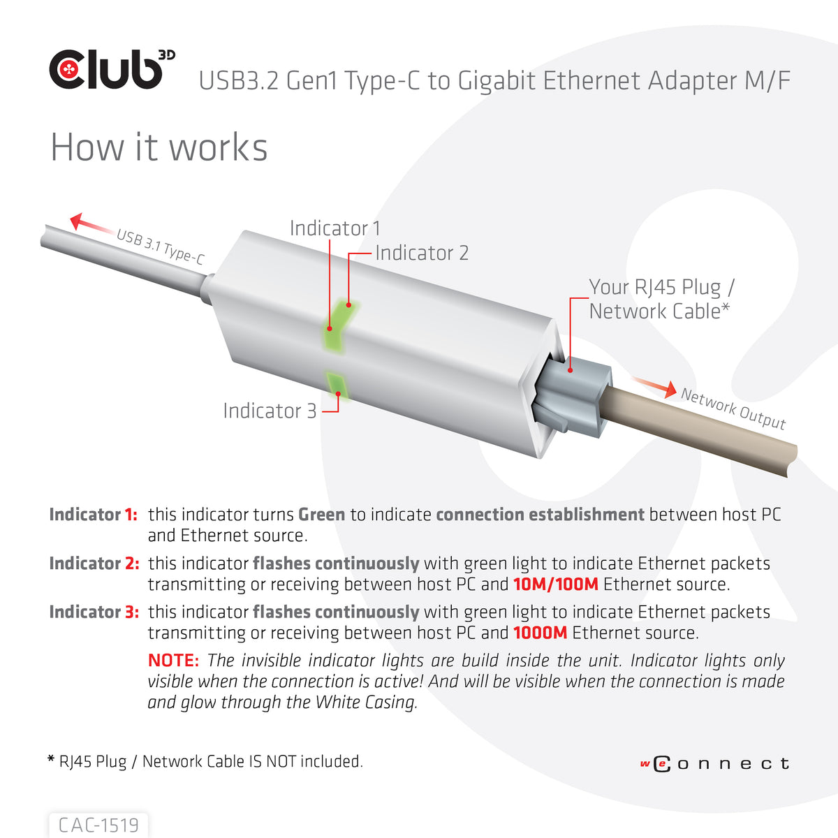 CLUB3D CAC-1519 Adaptateur Câble USB-C vers RJ-45, Blanc
