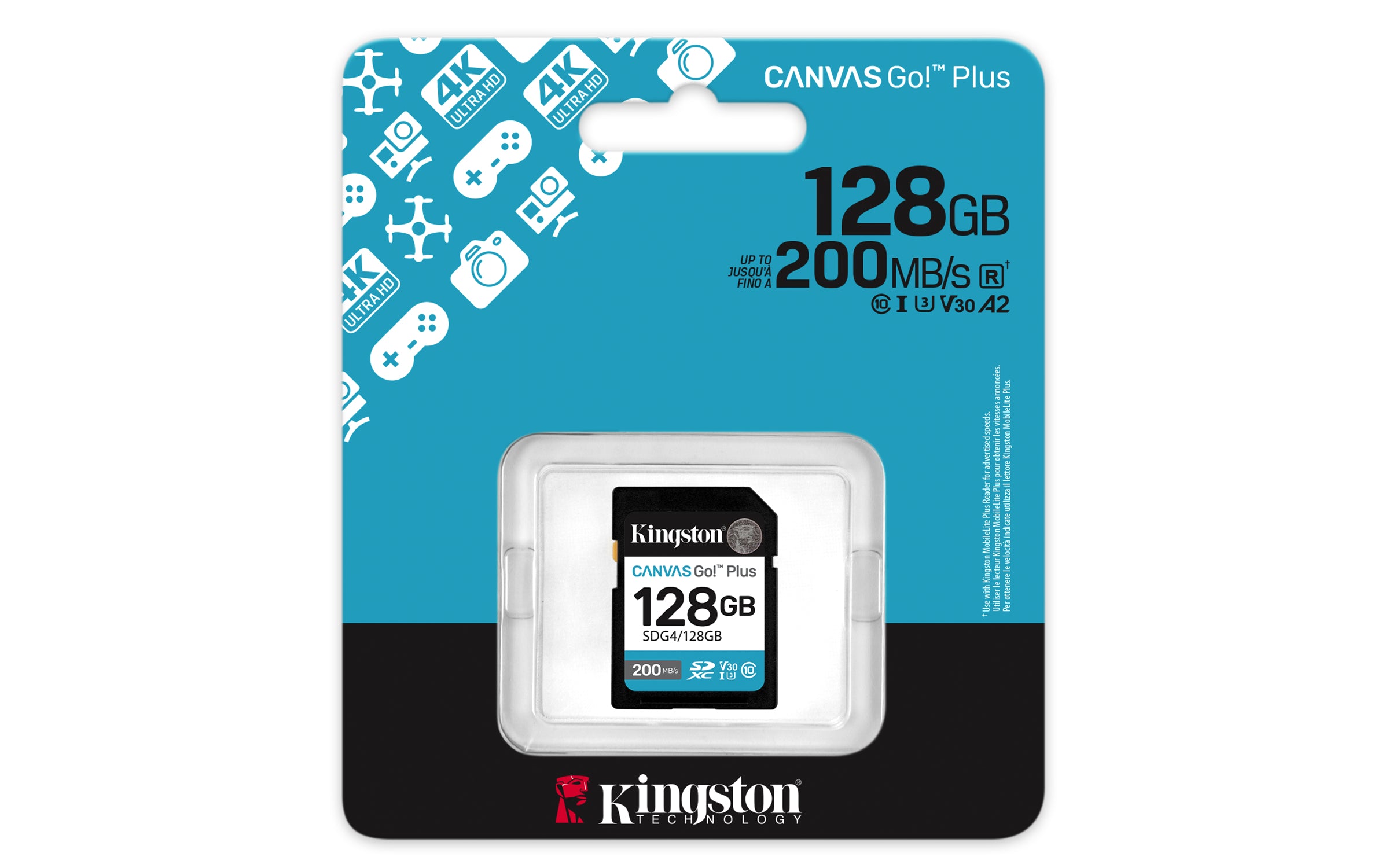 Kingston Technology Canvas Go! Plus 128 Go SDXC Canvas Go Plus Gen4 200 Mo/s C10 UHS-I U3 V30