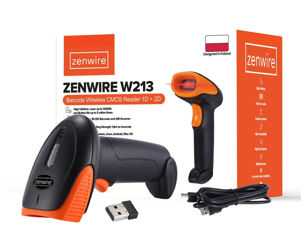 Lecteur de codes-barres et QR USB sans fil 1D/2D avec Wi-Fi Zenwire W213