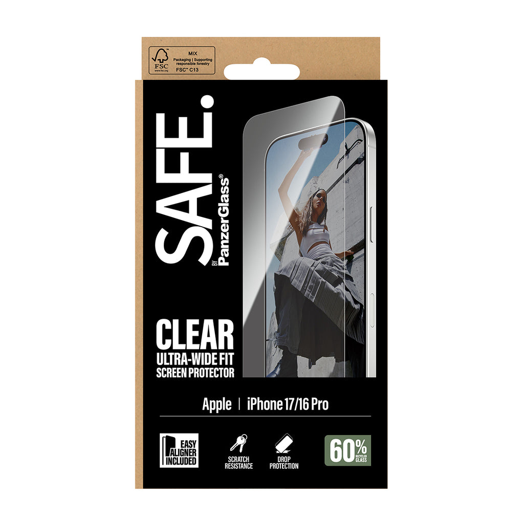 PanzerGlass SAFE. by ® Screen Protector iPhone 17 | iPhone 16 Pro | Ultra-Wide Fit w. EasyAligner Protection d'écran transparent Apple 1 pièce(s)