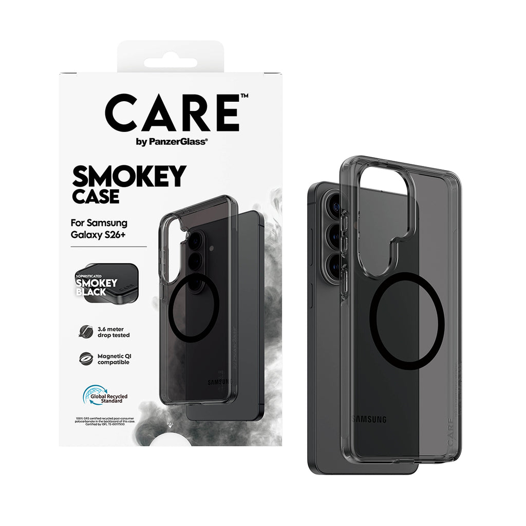 PanzerGlass CARE™ by ® Smokey Case w. Black Qi Samsung Galaxy S26+ coque de protection pour téléphones portables Housse Noir