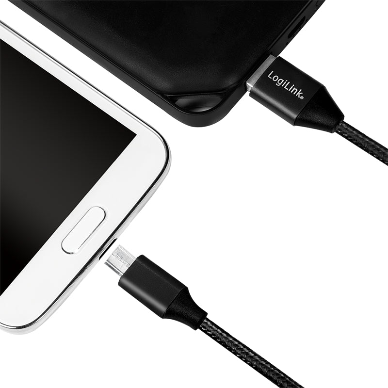 LogiLink CU0143 câble USB USB 2.0 0,3 m USB A Micro-USB B 0,48 Gbit/s Noir - vue 3