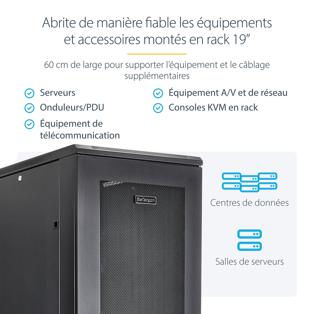 StarTech.com Rack Serveur 42U à 4 Montants, Rack de Données 19" pour le Montage d'Équipements Audiovisuels/IT et d'Ordin
