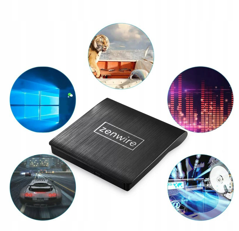 Lecteur/graveur DVD/CD 2-en-1 externe et portable, USB 3.0 et USB-C, pour ordinateur portable, Zenwire ECD829-Y