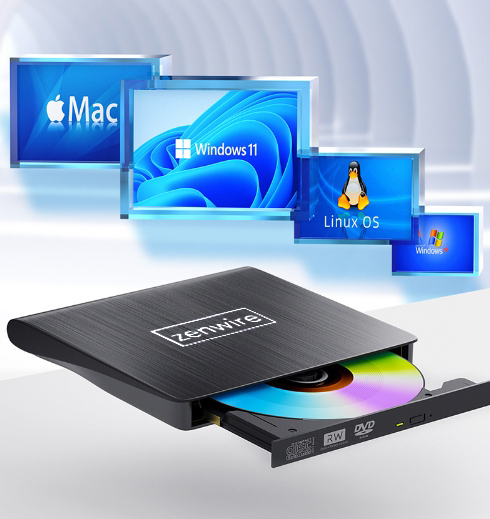 Lecteur/graveur DVD/CD 2-en-1 externe et portable, USB 3.0 et USB-C, pour ordinateur portable, Zenwire ECD829-Y