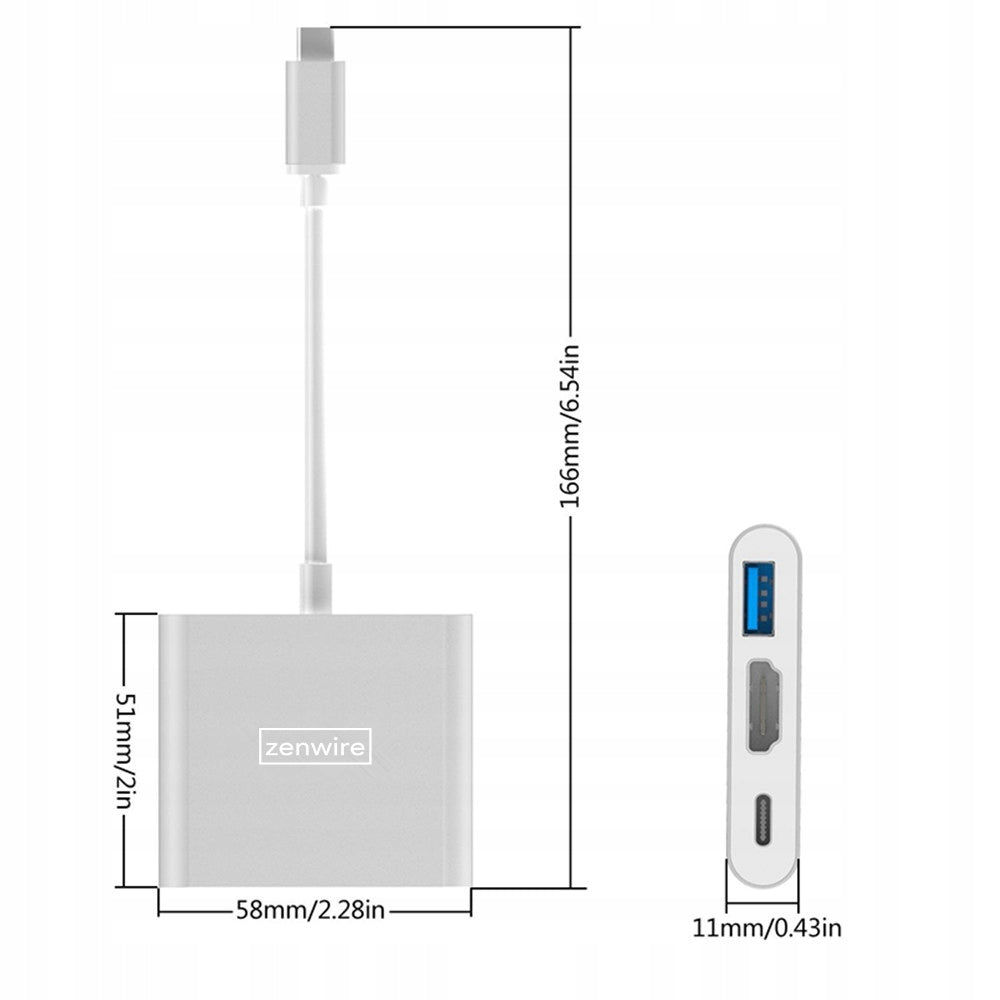 Adaptateur 3-en-1 MHL, hub USB-C 3.1, HDMI 4K, MHL, Power Delivery 100 W pour MacBook DEX, Zenwire BYL-2008N