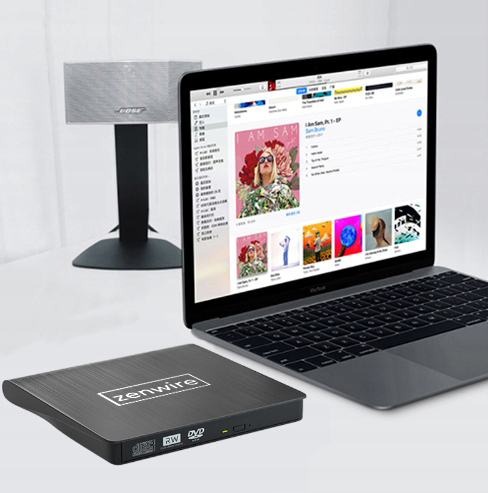 Lecteur/graveur DVD/CD 2-en-1 externe et portable, USB 3.0 et USB-C, pour ordinateur portable, Zenwire ECD829-Y