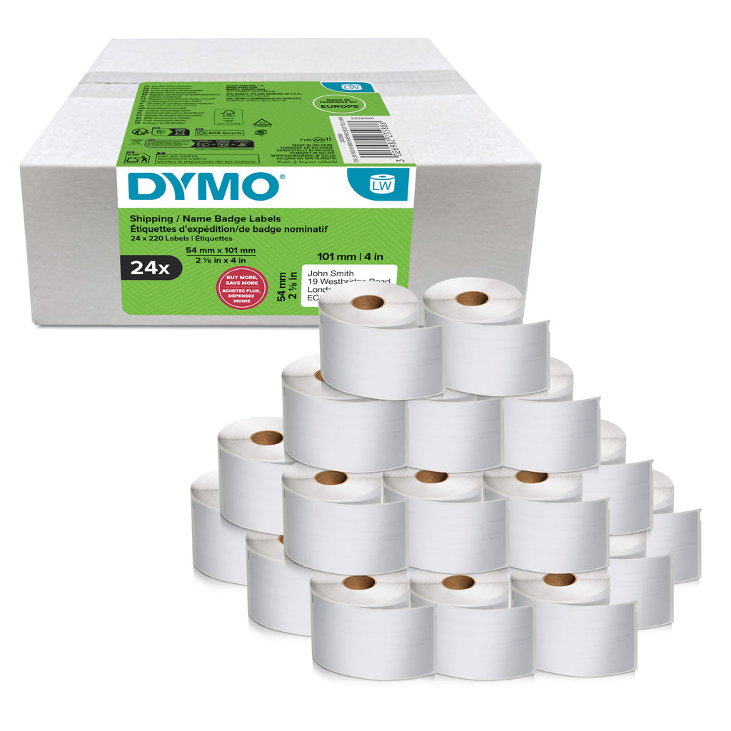 DYMO LW Étiquettes Autocollantes pour Expéditions et Badges, 54 mm x 101 mm, 24 Rouleaux de 220 Étiquettes