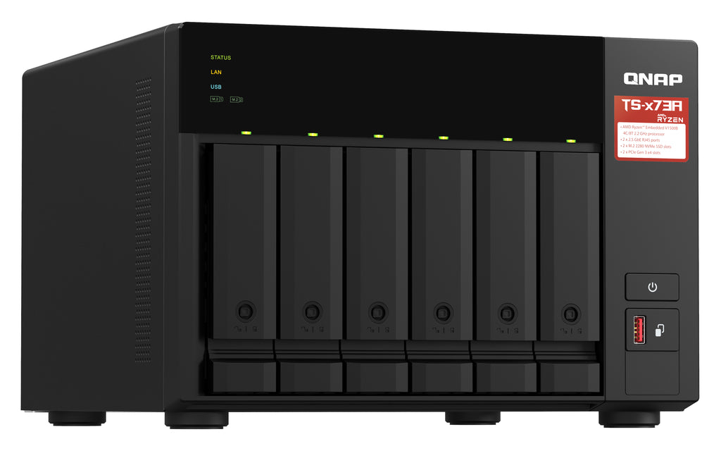 QNAP TS-673A NAS Tower AMD Ryzen V1500B 8 Go DDR4 Noir
