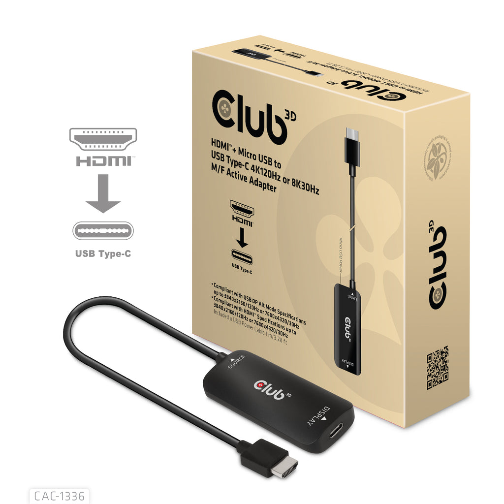 CLUB3D CAC-1336 Câble Adaptateur Vidéo USB Type-C vers HDMI + USB, 1 m, Noir