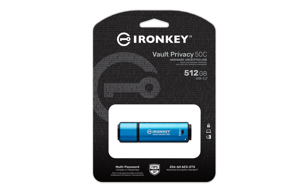 Kingston Technology IronKey 512Go USB-C Vault Privacy 50C chiffrée AES-256, FIPS 197