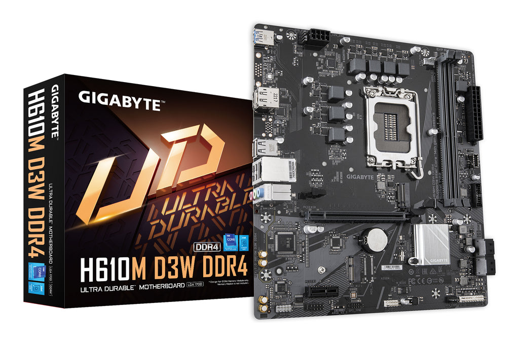 GIGABYTE H610M D3W DDR4 Carte mère - Compatible avec les processeurs Intel Core de 14e génération, VRM 5+1+1 phases, jusqu'à 3200 MHz DDR4, 1xPCIe 3.0 M.2, LAN 1 GbE, USB 3.2 Gen 1