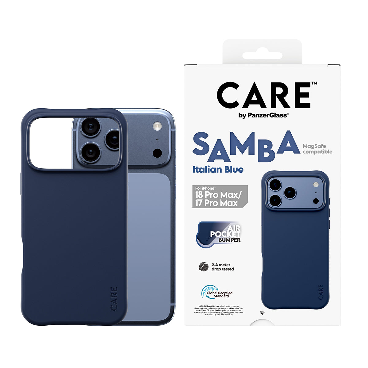 PanzerGlass CARE™ by ® Samba Case Italian Blue w. MagSafe iPhone 2026 Pro Max | 17 Pro Max coque de protection pour télé