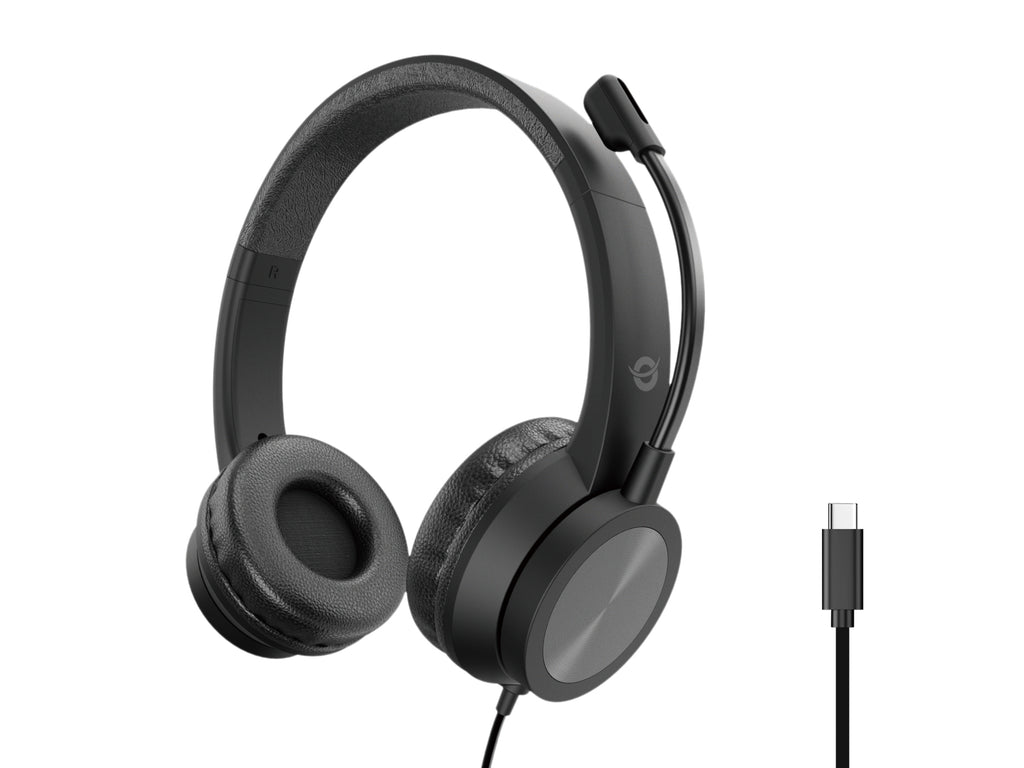 Conceptronic POLONA05BC Casque Filaire USB Type-C pour Bureau et Centre d'Appels, Noir