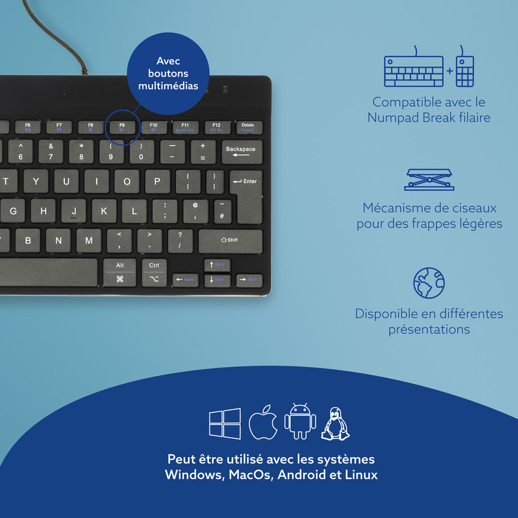 R-Go Tools Clavier ergonomique R-Go Compact Break, clavier compact avec logiciel de pause,QWERTY (UK), Filaire, noir