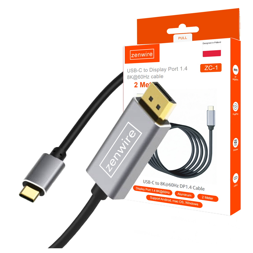 Câble USB-C vers DisplayPort 8K, 5K, 4K, DisplayPort, MacBook, Thunderbolt 3.0/4.0, 240 Hz, Zenwire ZC-1
