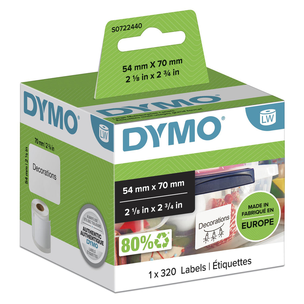 DYMO LW Étiquettes Autocollantes Polyvalentes 54 mm x 70 mm, Rouleau de 320 Étiquettes pour LabelWriter