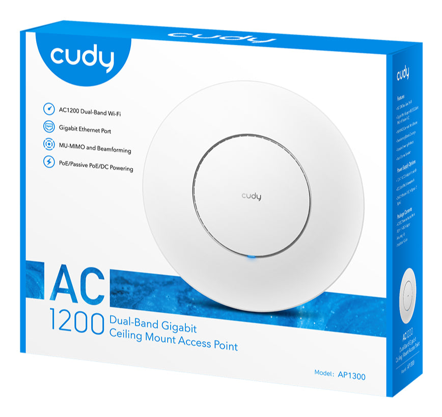 Cudy AC1300 867 Mbit/s Blanc Connexion Ethernet, supportant l'alimentation via ce port (PoE)