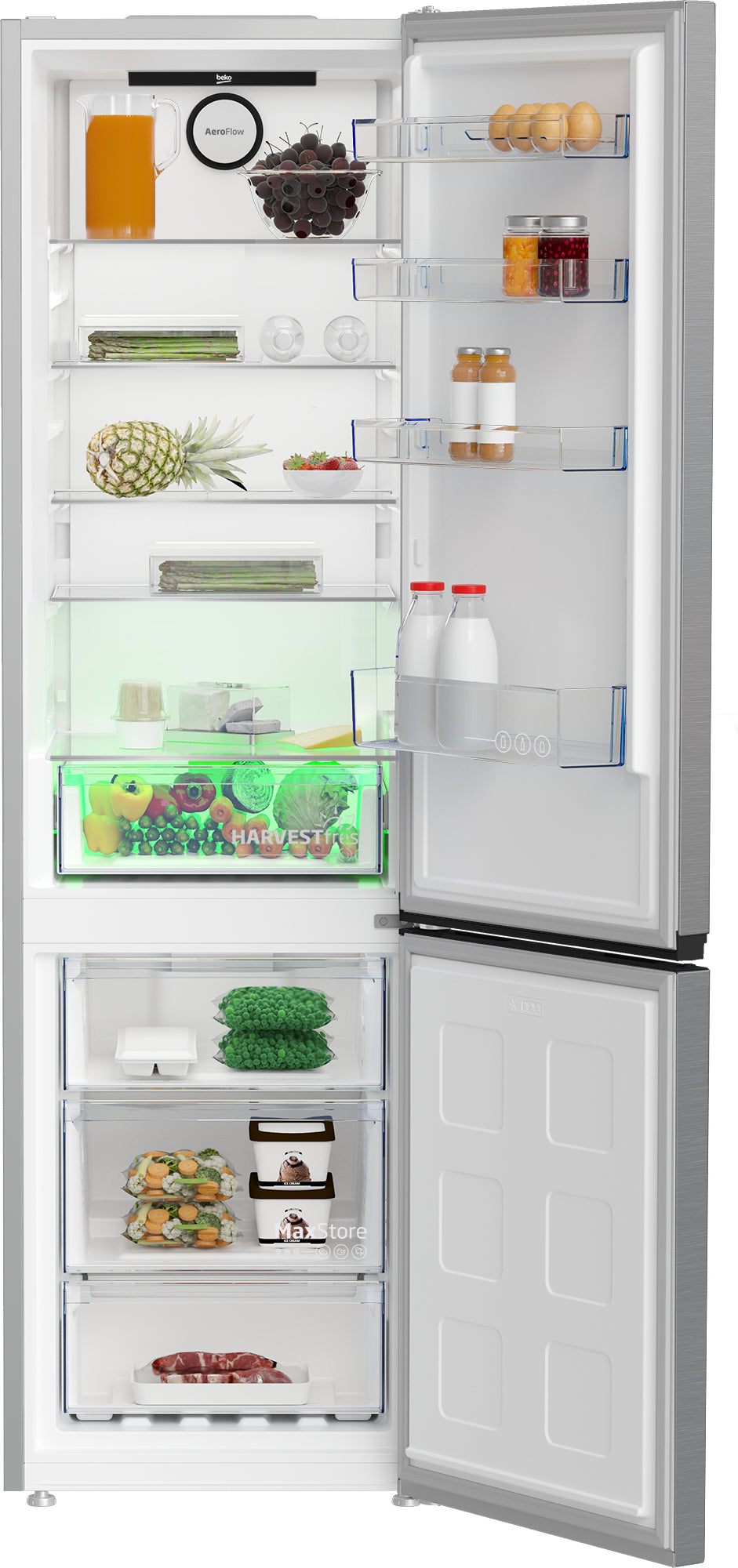 Beko B5RCNA406HXB1 Réfrigérateur Combiné Pose Libre 355 L, Métallique